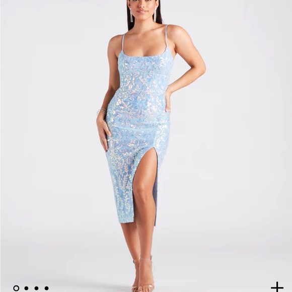 Windsor Karley Formal Sequin Low Back Midi Dress - Light Blue - Wedding, party - Picture 2 of 3